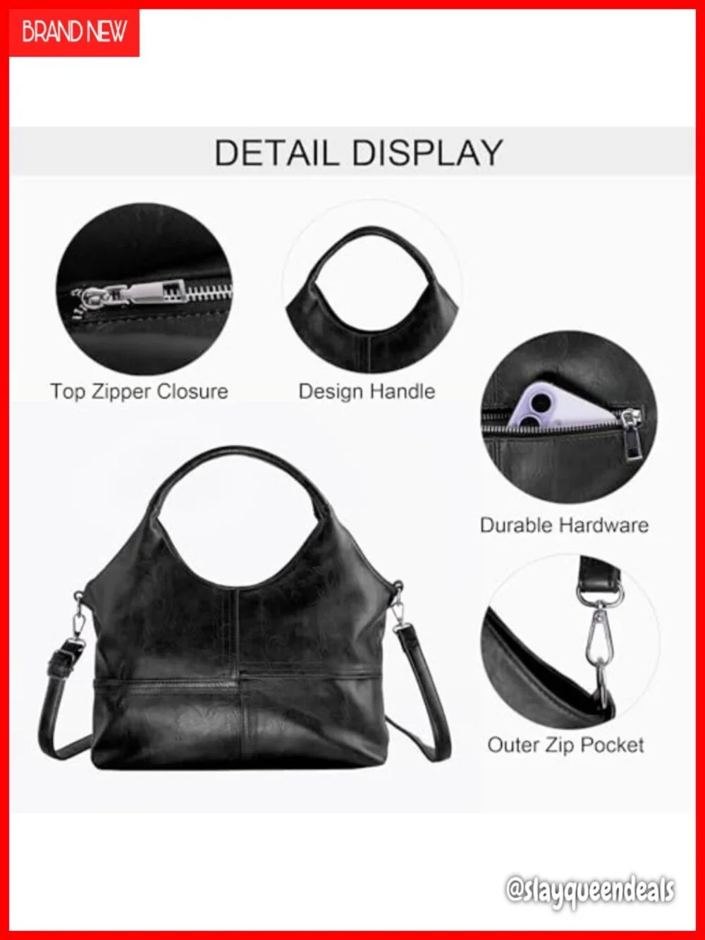 Women Vegan Leather Satchel Hobo Bag Crossbody Adjustable Strap